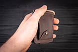 Чоловічий затиск для грошей з монетницею на кнопці з натуральної шкіри POCKET коричневий ручна робота, фото 8