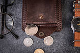 Чоловічий затиск для грошей з монетницею на кнопці з натуральної шкіри POCKET коричневий ручна робота, фото 6