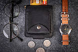 Чоловічий затискач для грошей з монетницею на кнопці з натуральної шкіри POCKET чорний, фото 8