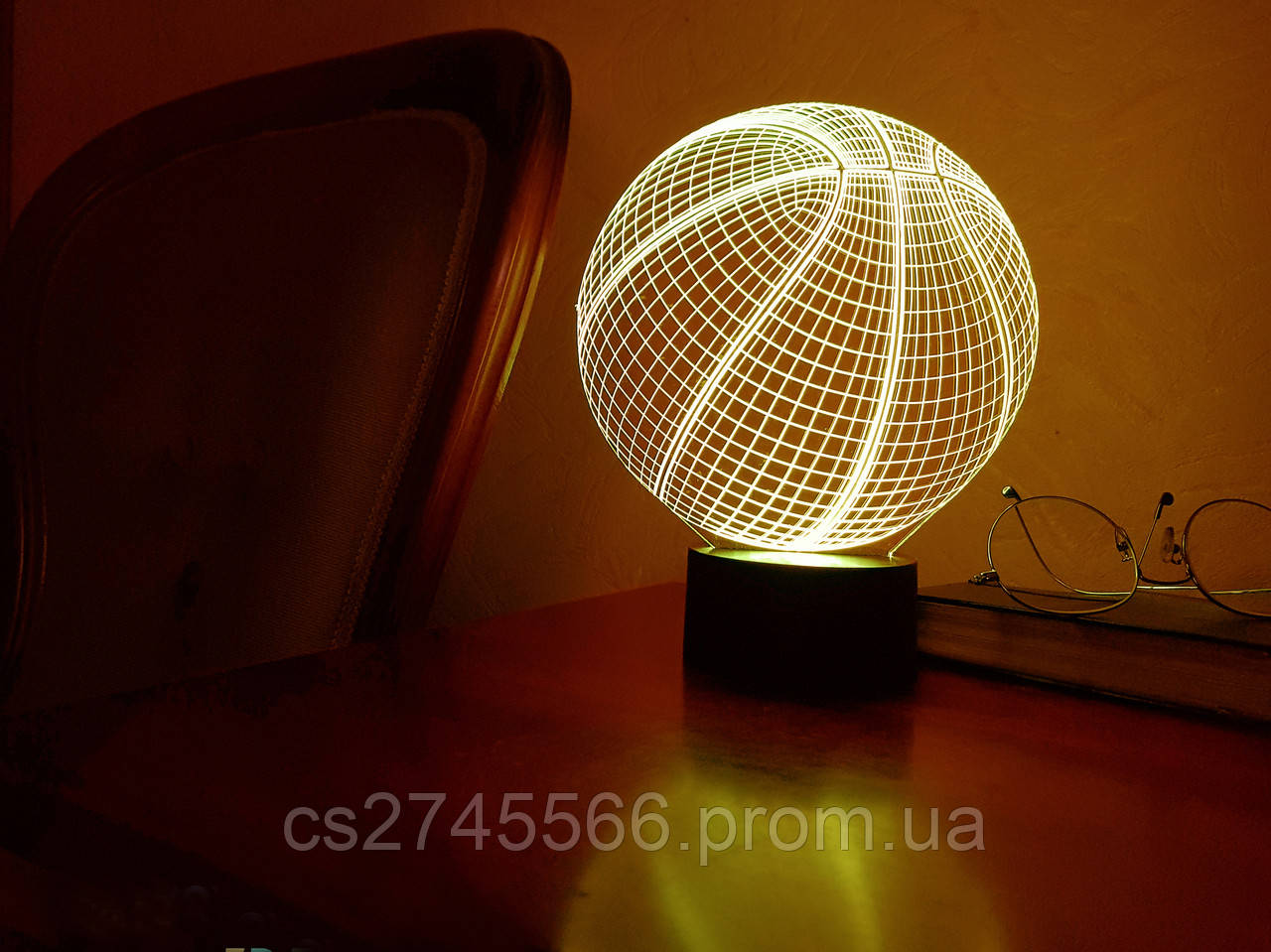 3D світильник Баскетбольний м'яч (збільшене зображення) + пульт ДУ + мережевий адаптер + батарейки (3ААА)