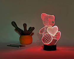 Ночник 3D светильник Мишка с сердцем 3D Creative