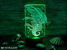 3D світильник Морський коник (ЗБІЛЬШЕНЕ ЗОБРАЖЕННЯ) + пульт ДУ + мережевий адаптер + батарейки (3ААА)