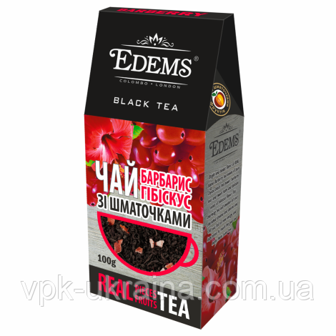 Чорний листовий чай зі шматочками фруктів "Edems Barberry Hibiscus" (100г)