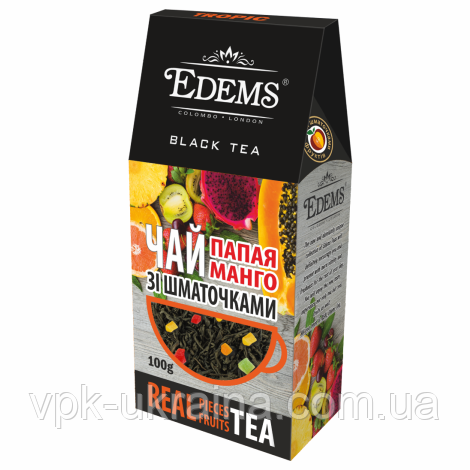Чорний листовий чай зі шматочками фруктів "Edems Papaya Mango" (100г)