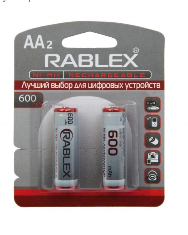 Акумулятори RABLEX HR6 RB-600 ( 1.2V / 600 mAh / Ni-MH / AA / блістер / 2 шт.), фото 1