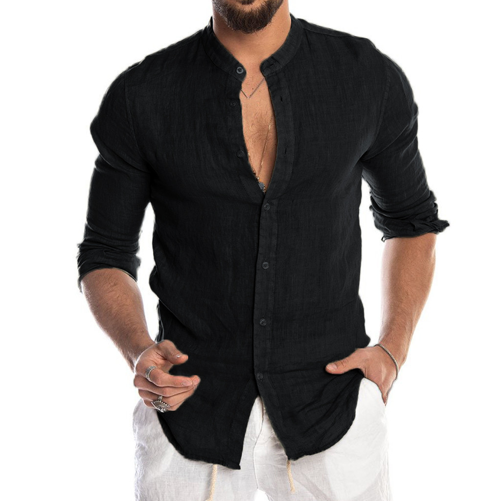 Стильна чоловіча сорочка чорного кольору з лена S-XXL розміри