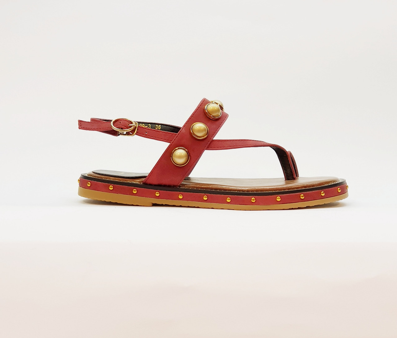 Босоножки женские через палец из натуральной кожи на плоской подошве ...