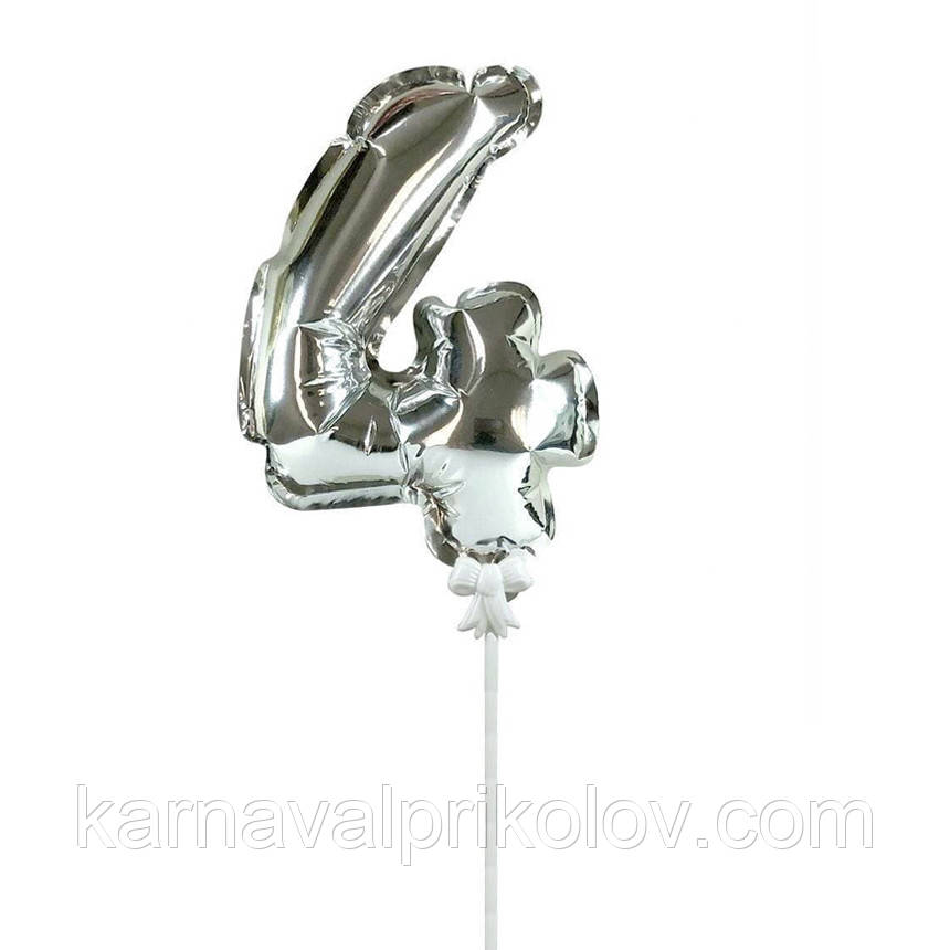 Фольгована Самонадувна Куля Цифра 4 (срібна)