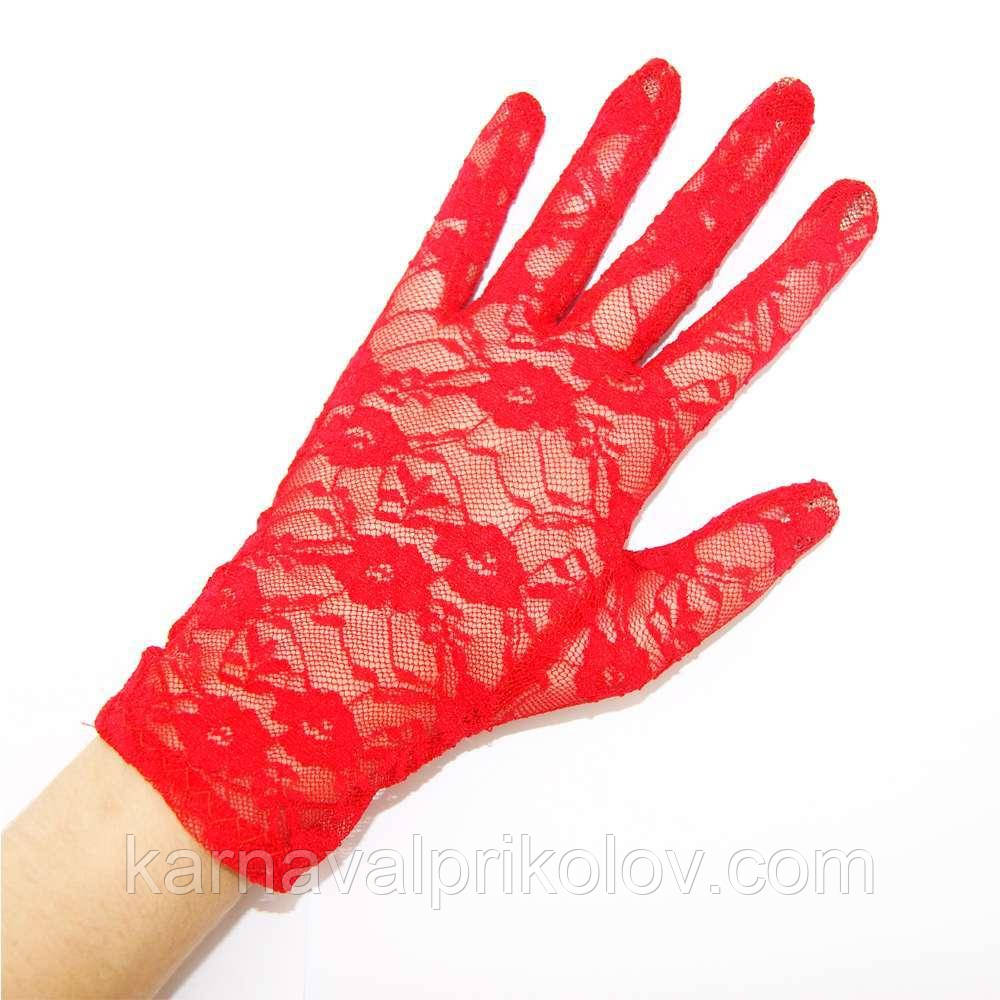 Рукавички мереживні 22см (червоні)