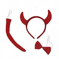 Набір Чортеня (вушки, хвіст, краватка-метелик) (червоний)