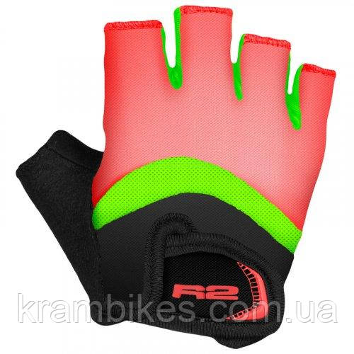 Рукавички велосипедні R2 Loop колір червоний неоновий зелений розмір 14Y