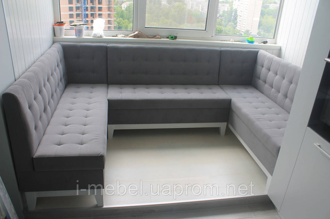 П-образный диван на балкон или лоджию (Светло-серый) - фото 2 - id-p1193500251