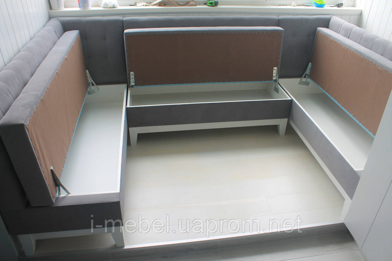 П-образный диван на балкон или лоджию (Светло-серый) - фото 4 - id-p1193500251