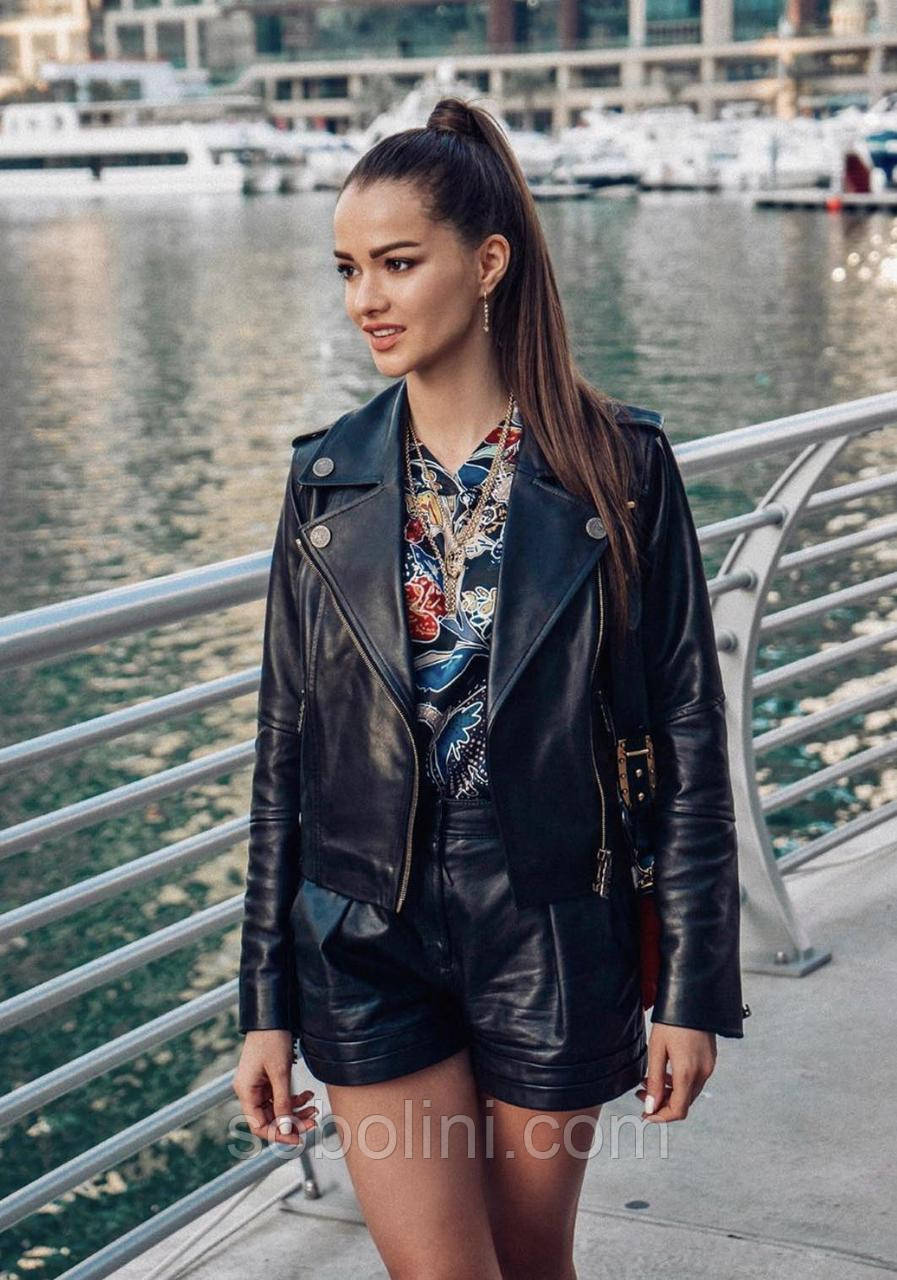 Шкіряна жіноча куртка косуха, фото 1