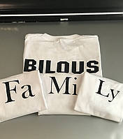 Футболки в стилі Family look для мами, тата та дитини З Фамілією та написом FAMILY