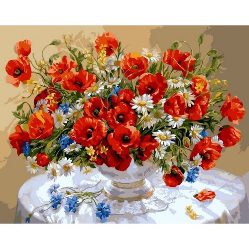 Набір алмазної мозаїки Маки у вазі My-Art TNG708 (40 x 50 см) + стрази АБ+FD на підрамнику, фото 1