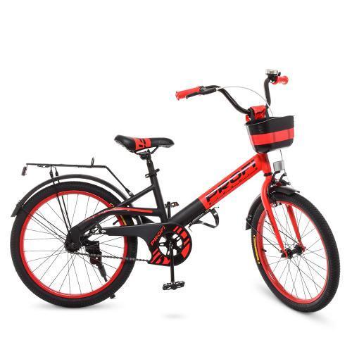 Дитячий велосипед із кошиком PROF1 W20115-5 червоно-чорний розмір колеса 20 дюймів