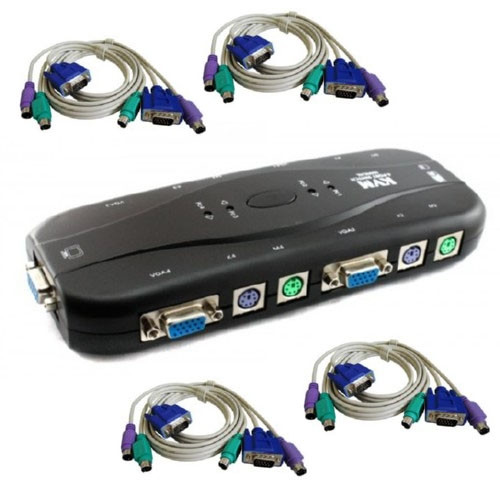 4-портовий KVM-свіч, перемикач PS/2 + 4 кабелі
