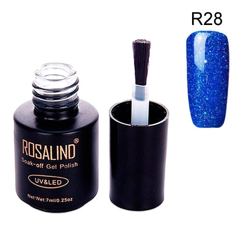 Гель-лак для нігтів манікюру 7мл Rosalind, шиммер, R28 синій