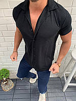 Мужская летняя рубашка-шведка черная с коротким рукавом - S