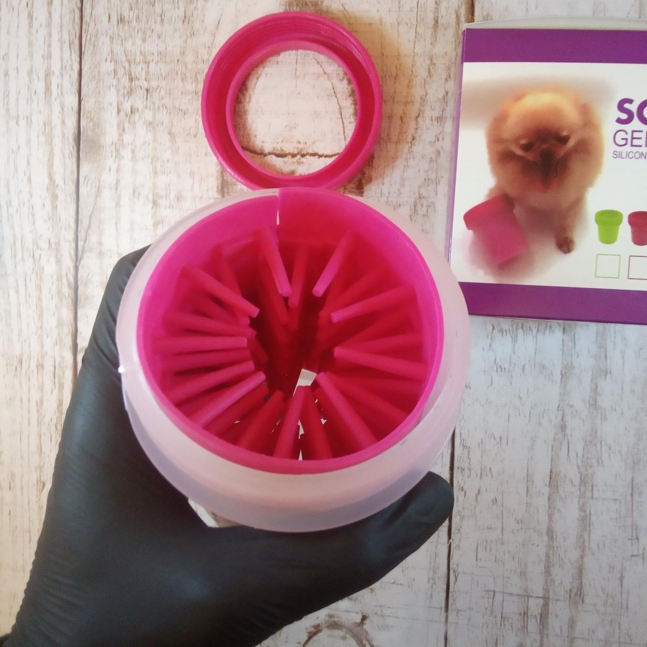 Стакан для мытья лап, лапомойка для собак Soft pet foot cleaner Pink (Для маленьких собак) Розовый - фото 4 - id-p1193611983