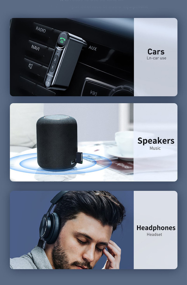 Bluetooth аудіо адаптер AUX Baseus Qiyin Car Receiver (WXQY-01)