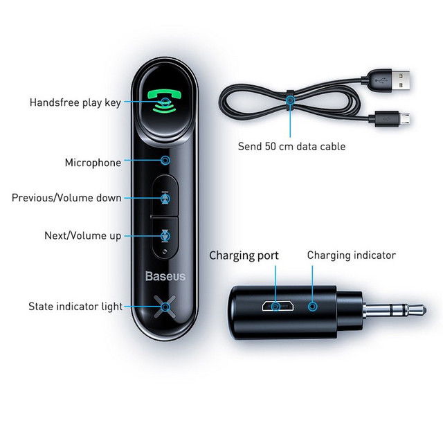 Bluetooth аудіо адаптер AUX Baseus Qiyin Car Receiver (WXQY-01)
