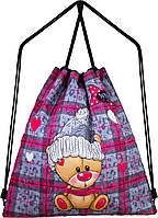 Детский рюкзак сумка для сменной обуви серый мешок на шнурках школьный для девочки Медвежонок Winner One M-35