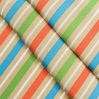 Ткань для уличных подушек в полоску оранжевого, голубого, зеленого цвета Дралон Duero