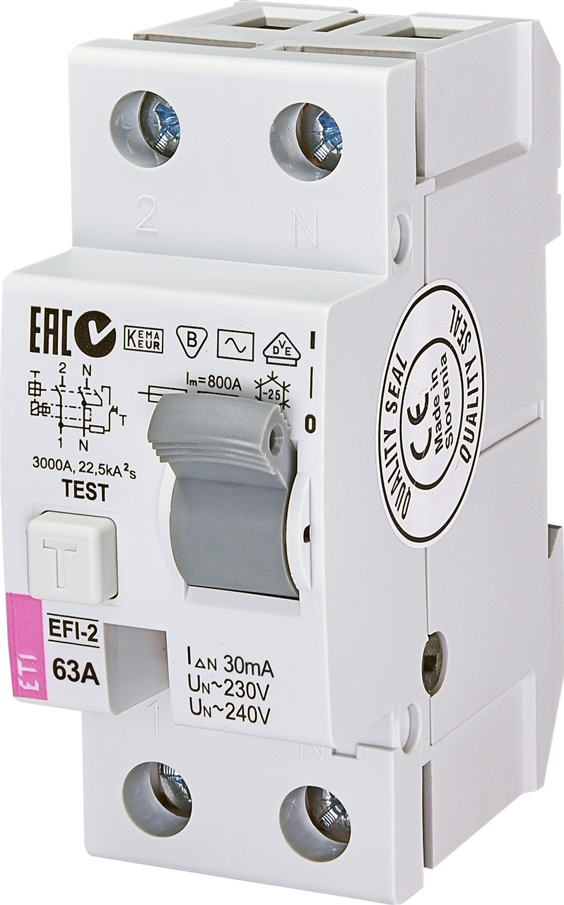 Диф. реле ETI EFI-2 2p 63A 30mA 10kA 2062124