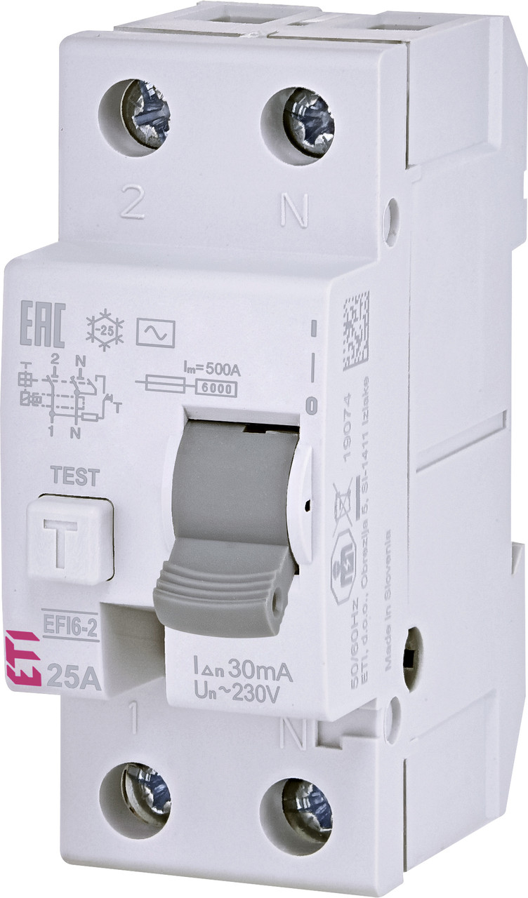 Диф. реле ETI EFI6-2 2p 25A 30mA 6kA 2061251