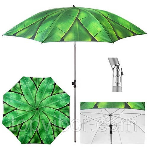 Великий пляжний зонт | 1.8 м. Зелений, пальмове листя - посилений складаний парасолька для пляжу