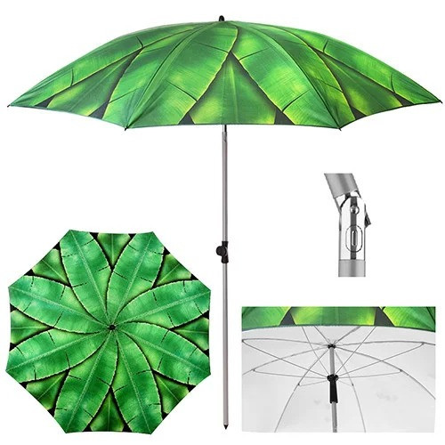 Великий пляжний зонт | 1.8 м. Зелений, пальмове листя - посилений складаний парасолька для пляжу