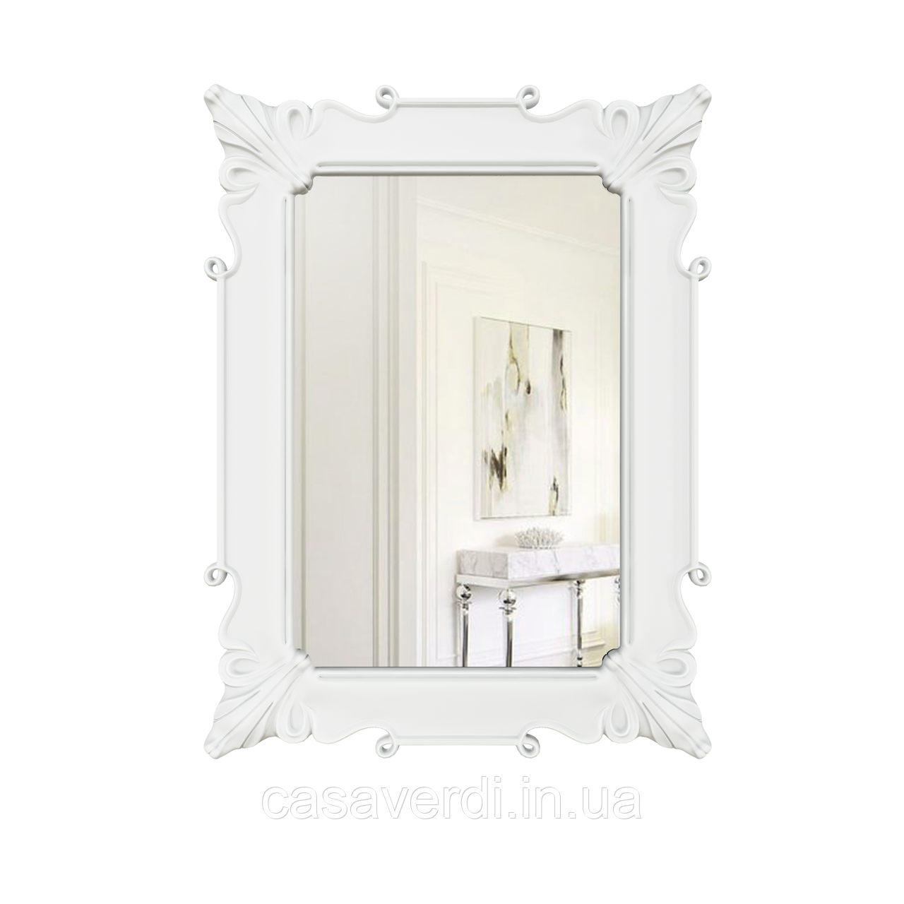 Дзеркало настінне прямокутне Casa Verdi Clar 126 см х 95 см , біле. Рама МДФ