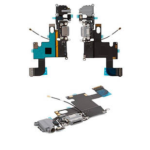 Шлейф Apple iPhone 6, з мікрофоном, з роз'ємом на навушники з роз'ємом на зарядку, Original, чорний