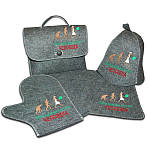 Набір подарунковий для лазні "Баня сделает из тебя человека" (шапка+килимок+рукавиця) сірий