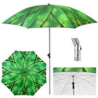 Великий пляжний зонт | 2 м. Зелений, пальмове листя - посилений складаний парасолька для пляжу