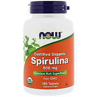 Органічна Спіруліна 500 мг, Now Foods, 180 таблеток