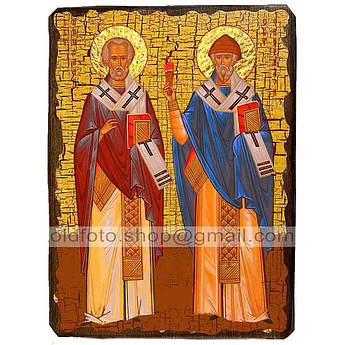 Ікона Микола Чудотворець та Спиридон Триміфунтський ,ікона на дереві 130х170 мм