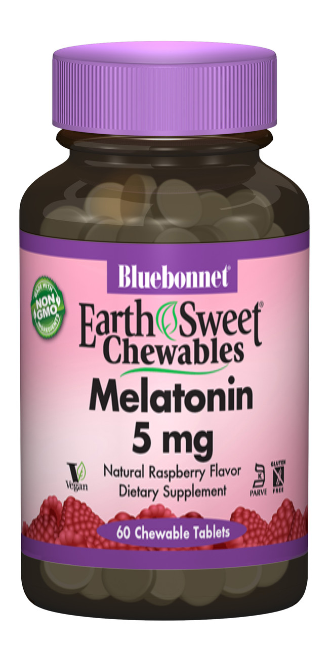Мелатонін 5мг, Смак Малини, Earth Sweet Chewables, Bluebonnet Nutrition, 60 жувальних таблеток