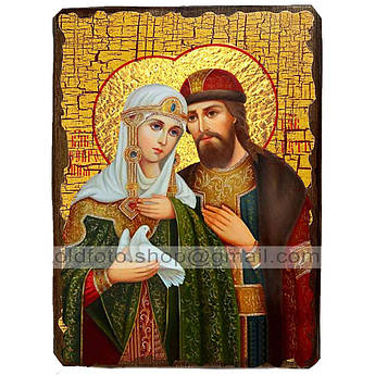 Ікона Петро і Февронія "з голубом" ,ікона на дереві 130х170 мм