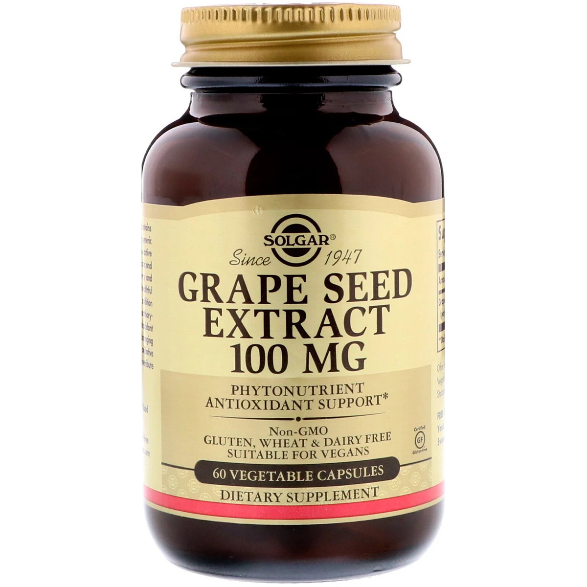 Екстракт Виноградних кісточок, Grape Seed Extract, Solgar, 100 мг, 60 капсул