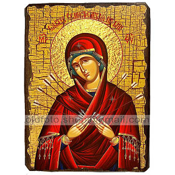 Семистрельная Ікона Пресвятої Богородиці ,ікона на дереві 130х170 мм