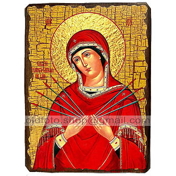 Семистрельная Ікона Пресвятої Богородиці ,ікона на дереві 130х170 мм