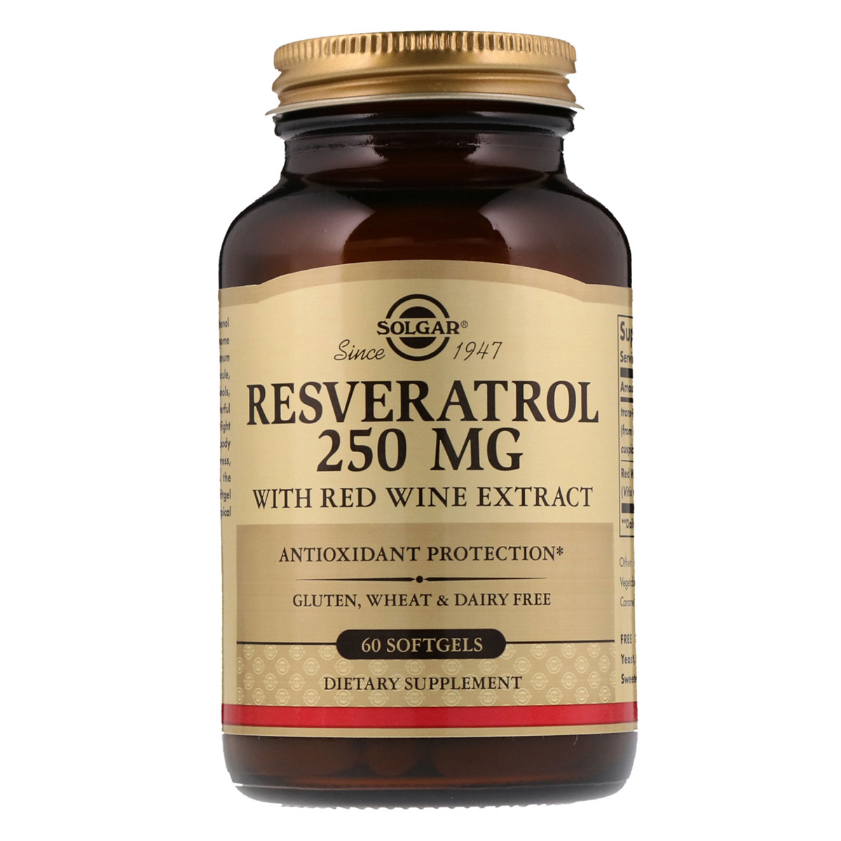 Ресвератрол з екстрактом Червоного Вина, 250 мг, Resveratrol with red Wine Extract, Solgar, 60 капсул