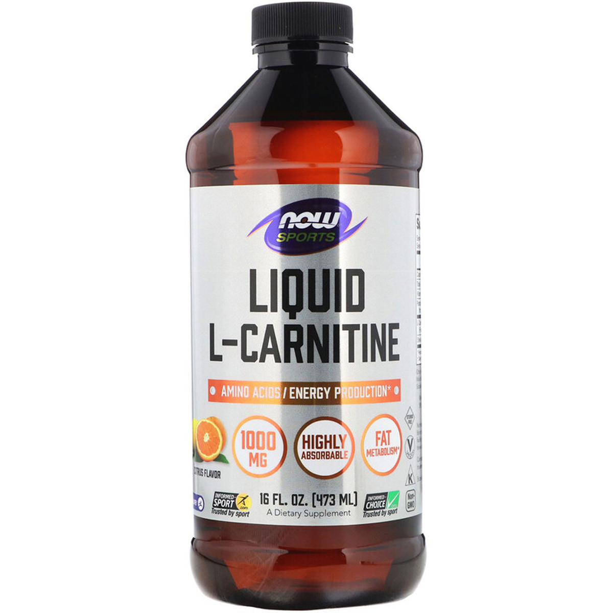 L - Карнітин Рідкий з Цитрусовим Смаком, L-Carnitine, Now Foods, 1000 мг, 473 мл, фото 1