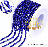 Стразовая цепочка (камни Sapphire , основа синяя), размер камня ss6(2mm) 1м