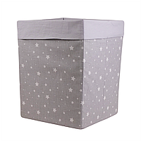 Ящик (коробка) для хранения, 30 * 30 * 40см, (хлопок) с отворотом (звездочки разных размеров на сером)