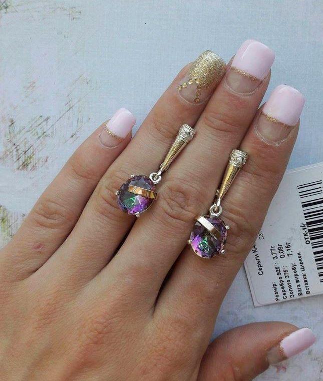 Серебряные сережки с мистик-топазом Кардинал