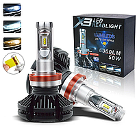 Світлодіодні LED лампи X3 H7 для автомобіля / автолампи HEADLIGHT 8000K/6000Lm / автомобільні лід лампи